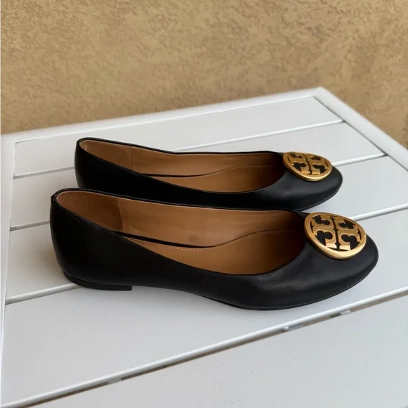 Tory Burch Benton Ballet Flats in Black Nappa Leather - Picture 1 of 16